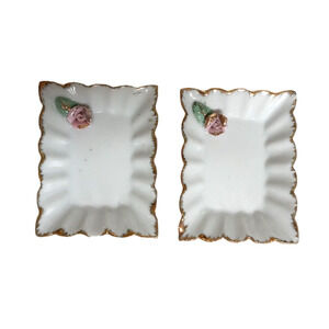 2 Vintage Royal Sealy Tea Bag Tidy Holders White Gold Pink Trinket Ring Dish